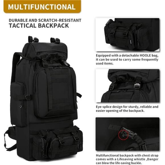 Large Capacity Backpack, Camping Hiking Backpack for Men and Women